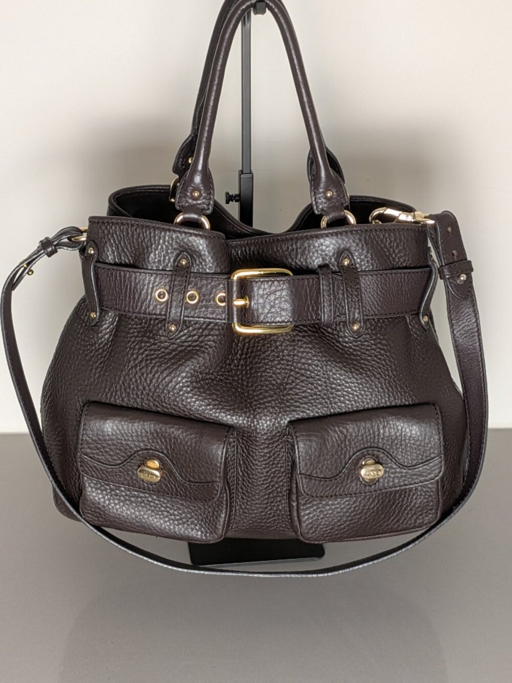 Women's Cole Haan Brown Pebbled Leather Vintage Turnlock Bag